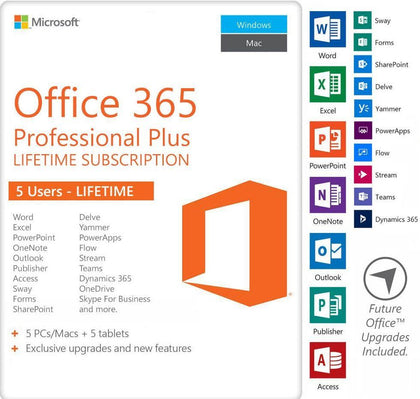 Microsoft Office 365 Lifetime license for Five devices for PC & MAC